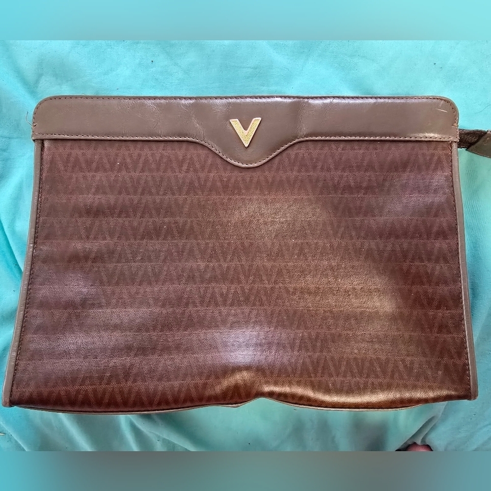 Mario Valentino Brown Chevron Clutch